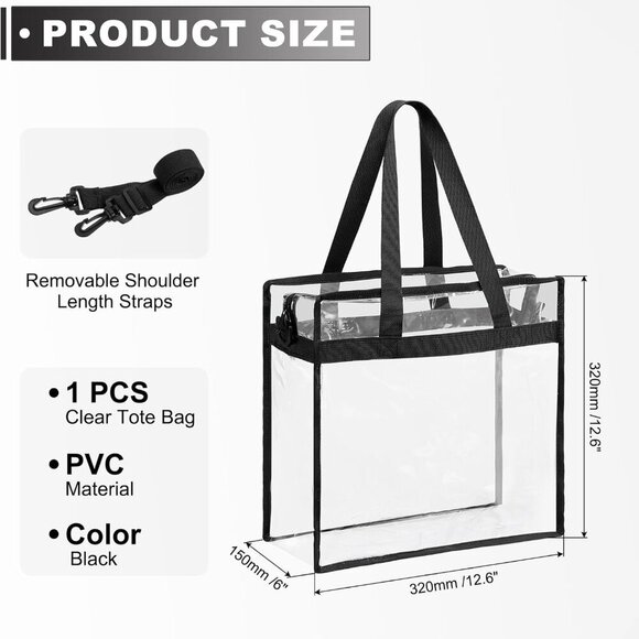 Adjustable Zippered Clear Tote Bag for Music Festivals - Stylish & Functional - Picture 2 of 6